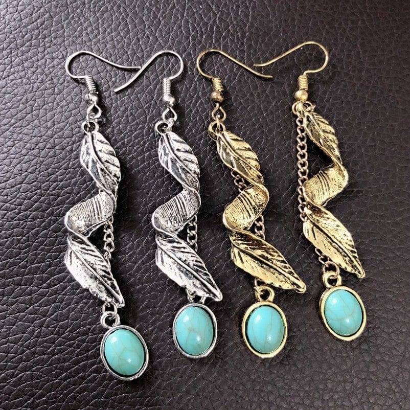 Leaf Turquoise Earrings - Trendy Accessories/earnings in Gold for Women | The802Gypsy