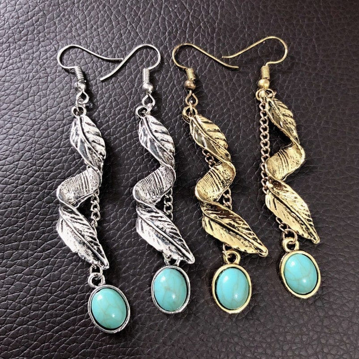 Leaf Turquoise Earrings - Trendy Accessories/earnings in Gold for Women | The802Gypsy