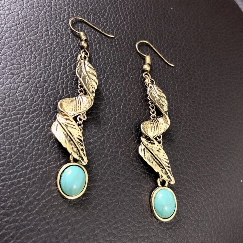 Leaf Turquoise Earrings - Trendy Accessories/earnings in Gold for Women | The802Gypsy