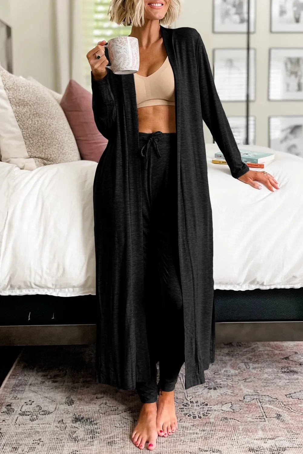 Long Sleeve Cardigan and Pants Lounge Set - Trendy Loungewear & Sleepwear/Loungewear in Black for Women | The802Gypsy