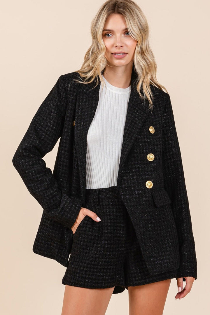 Plaid Texture Double - Breasted Blazer - Trendy coats and jackets/blazer in Black for Women | The802Gypsy