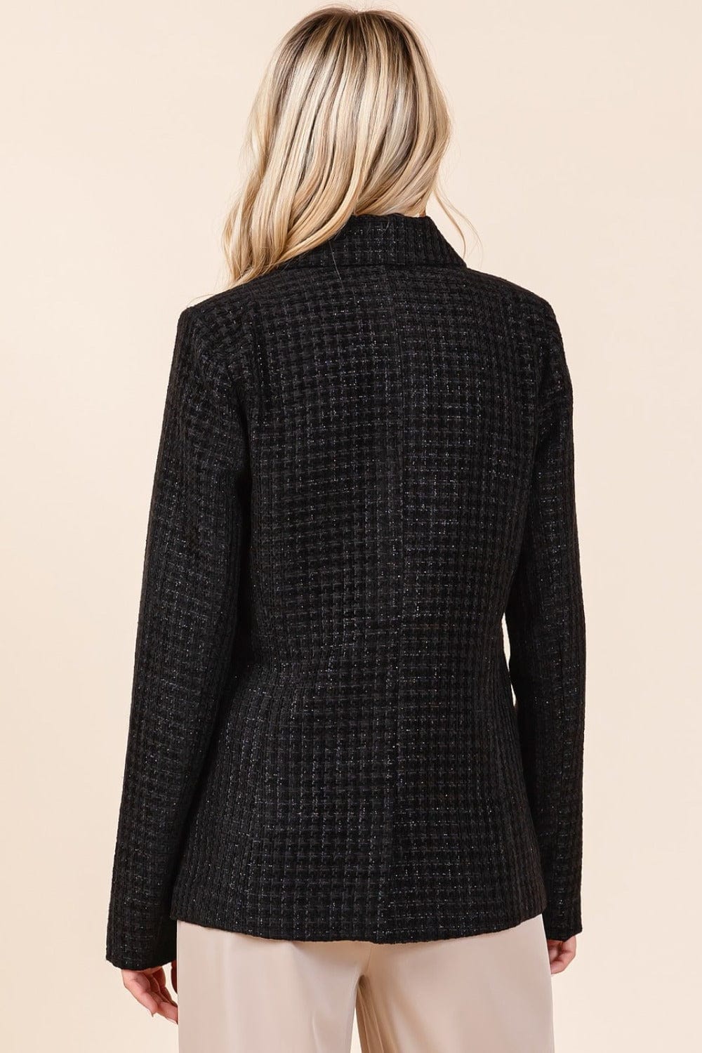 Plaid Texture Double - Breasted Blazer - Trendy coats and jackets/blazer in Black for Women | The802Gypsy