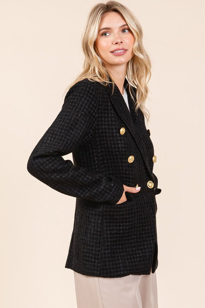 Plaid Texture Double - Breasted Blazer - Trendy coats and jackets/blazer in Black for Women | The802Gypsy