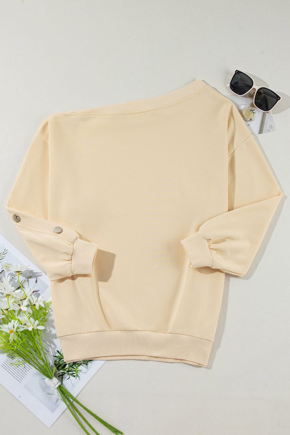 Oversized Look, One Shoulder Casual Top - Trendy shirts and tops in Ivory for Women | The802Gypsy