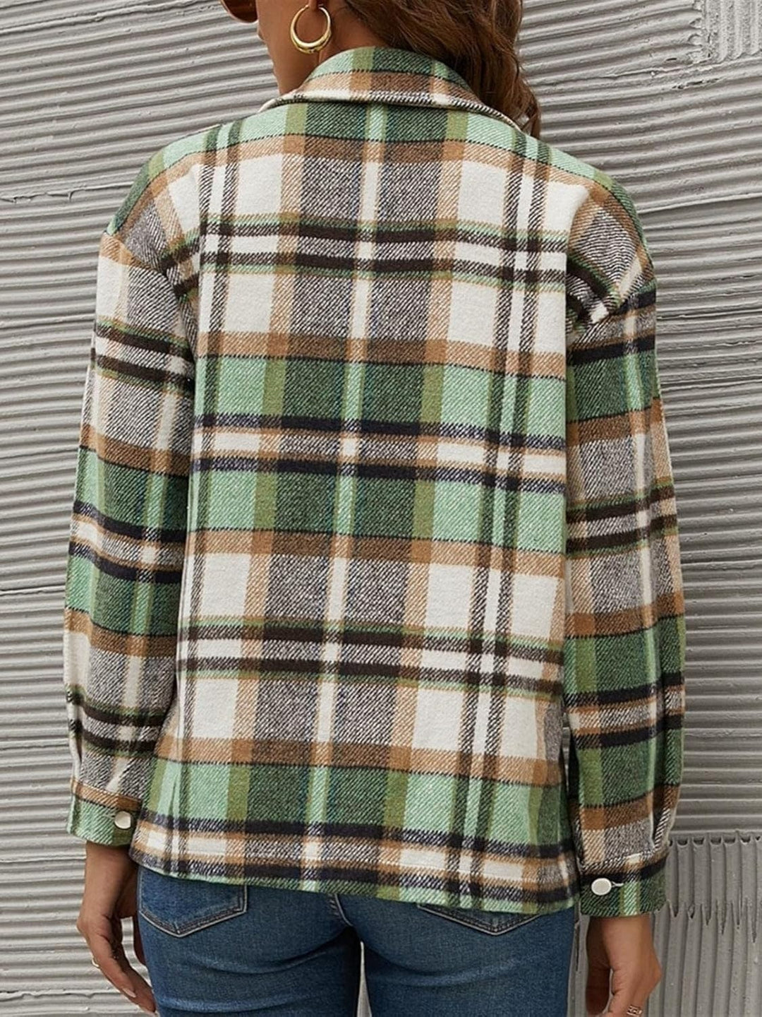 Plaid Long Sleeve Jacket with Collared Neck - Trendy Outerwear/Jackets in Green for Women | The802Gypsy