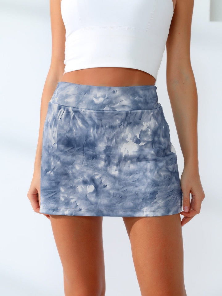 Quick - Dry Tie - Dye Wide Waistband Active Tennis Skirt - Trendy BOTTOMS/SHORTS in Dusty Blue for Women | The802Gypsy