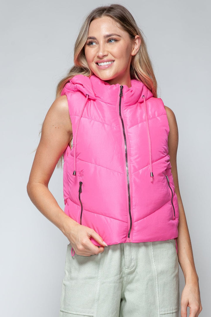 Quilted Hooded Snobbish Vest with Zip Up Design - Trendy outerwear/vests in Pink for Women | The802Gypsy