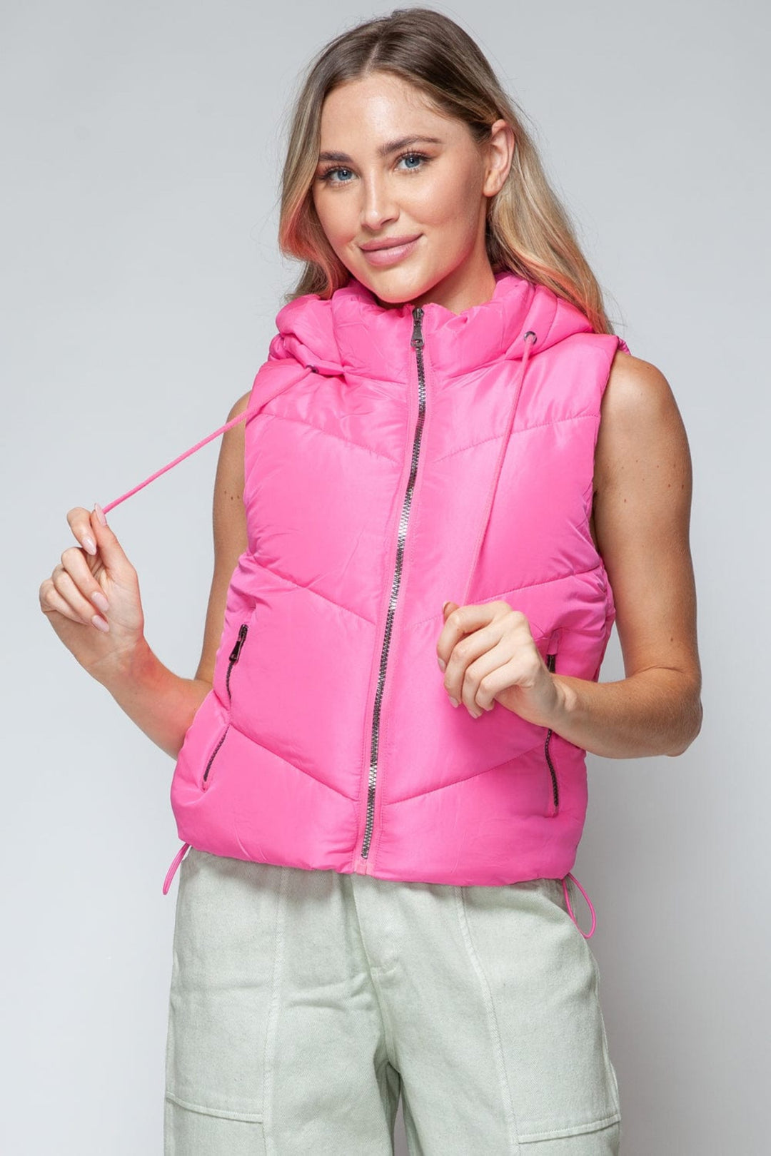 Quilted Hooded Snobbish Vest with Zip Up Design - Trendy outerwear/vests in Pink for Women | The802Gypsy