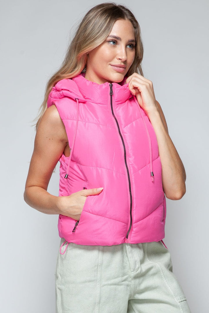 Quilted Hooded Snobbish Vest with Zip Up Design - Trendy outerwear/vests in Pink for Women | The802Gypsy