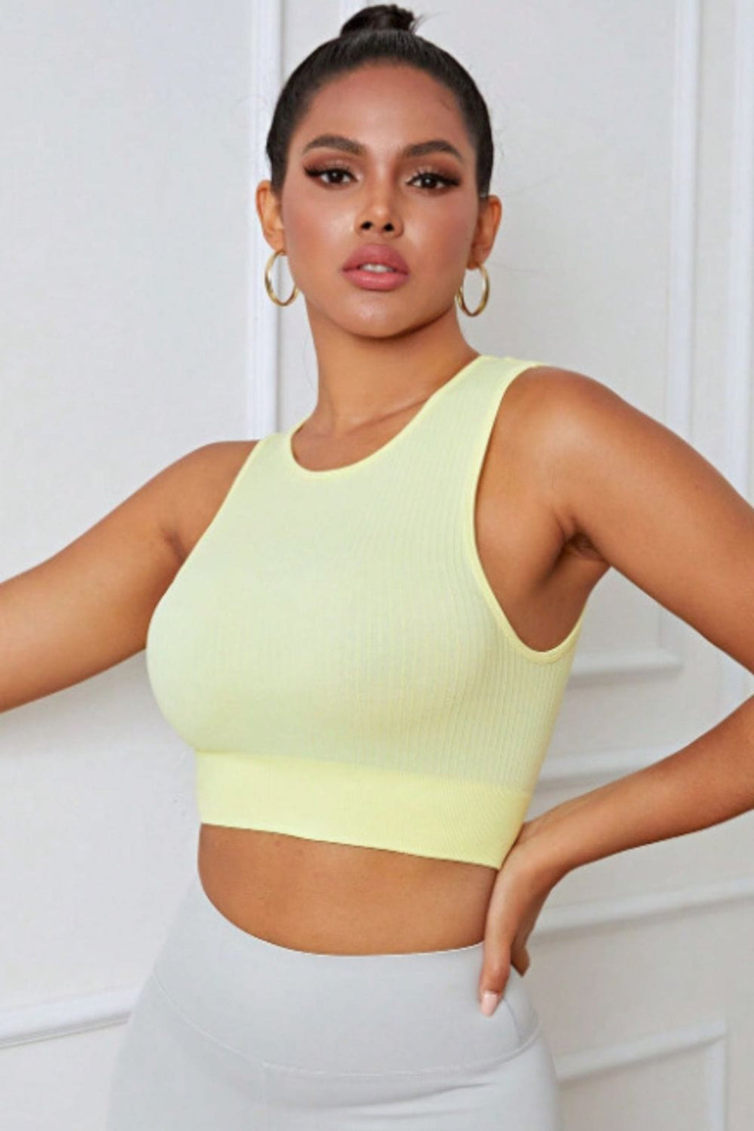 Round Neck Active Sports Bra - Trendy Activewear/sports bra in Light Yellow for Women | The802Gypsy