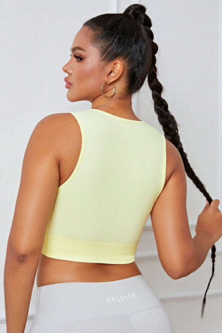 Round Neck Active Sports Bra - Trendy Activewear/sports bra in Light Yellow for Women | The802Gypsy