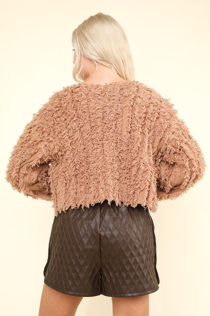 Shaggy Yarn Knit Zip Up Jacket - Trendy Outerwear/Coats in Mocha Brown for Women | The802Gypsy