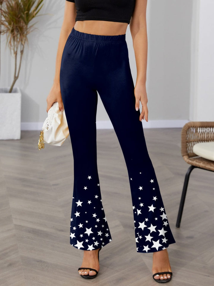 Star Elastic Waist Boot Cut Pants - Trendy Bottoms in Dark Blue for Women | The802Gypsy