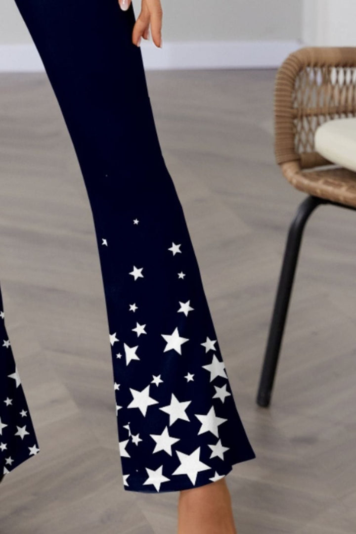 Star Elastic Waist Boot Cut Pants - Trendy Bottoms in Dark Blue for Women | The802Gypsy