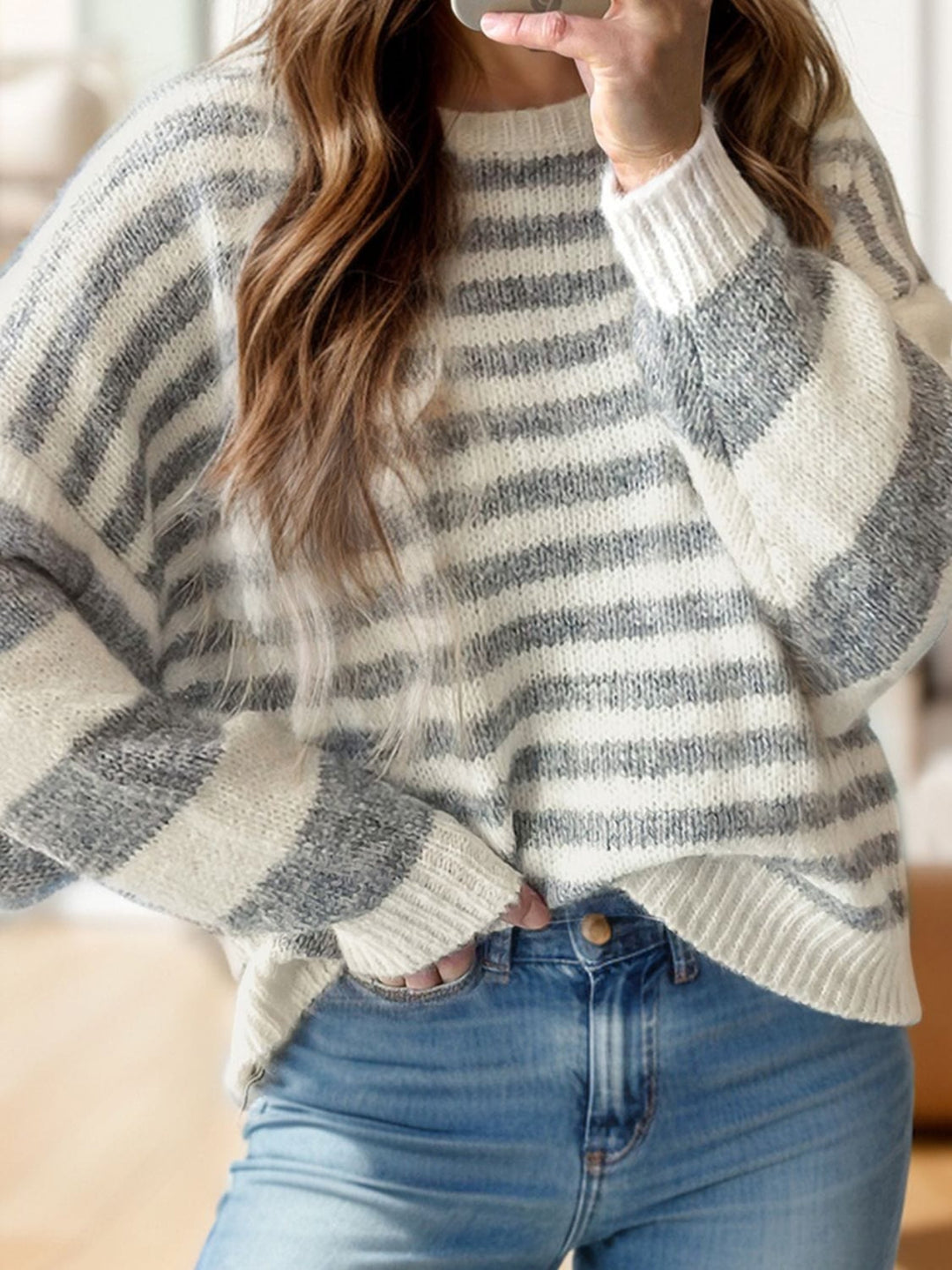 Striped Casual Sweater - Trendy shirts and tops/sweater in GREY for Women | The802Gypsy