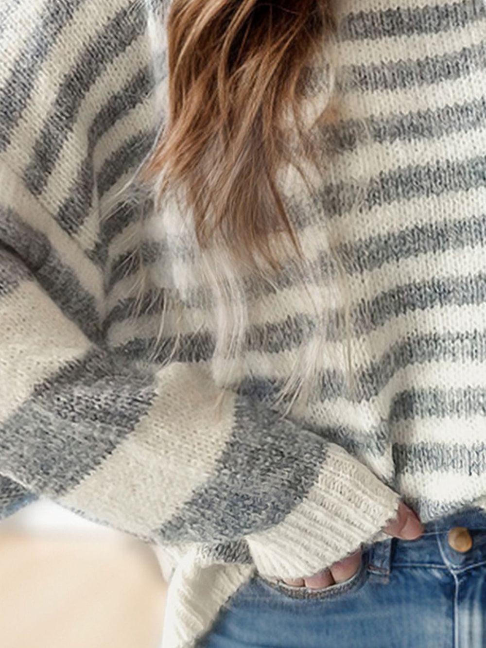 Striped Casual Sweater - Trendy shirts and tops/sweater in GREY for Women | The802Gypsy