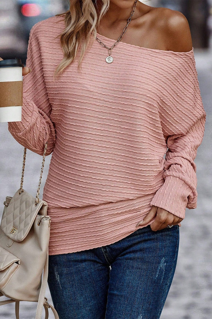 Textured Long Sleeve Blouse - Trendy Tops/Blouses & Shirts in Dusty Pink for Women | The802Gypsy