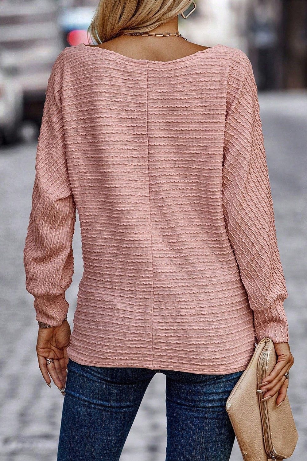 Textured Long Sleeve Blouse - Trendy Tops/Blouses & Shirts in Dusty Pink for Women | The802Gypsy