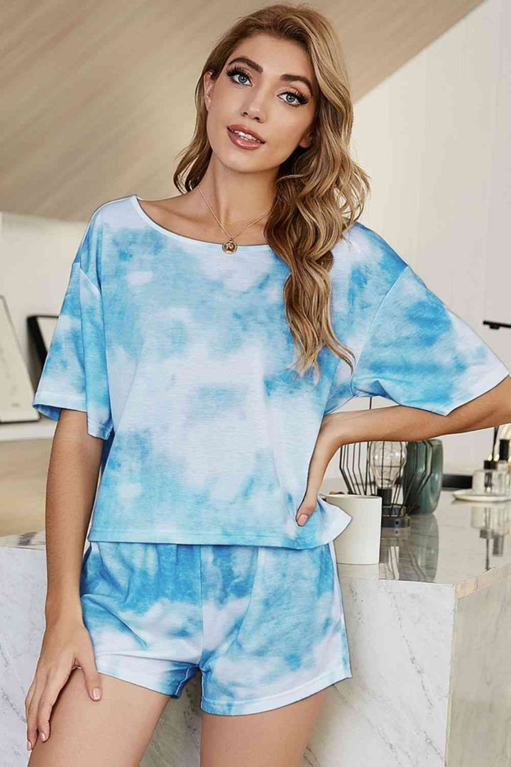 Tie - Dye Top & Shorts Lounge Set - Trendy Two Piece Sets/Short Sets in Light Blue for Women | The802Gypsy