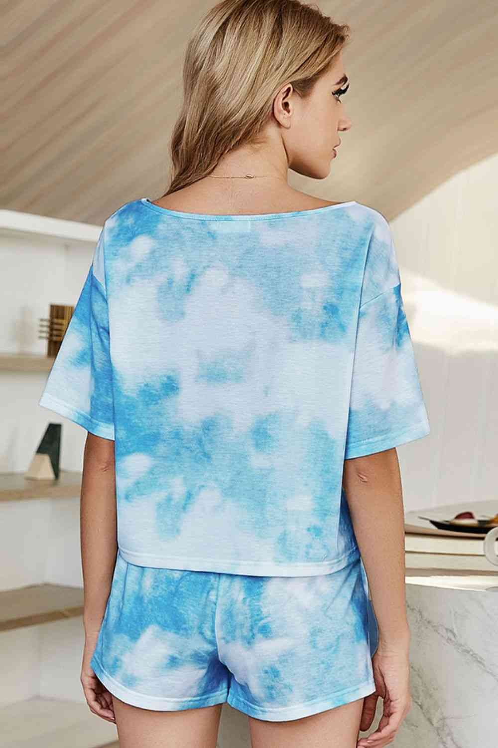 Tie - Dye Top & Shorts Lounge Set - Trendy Two Piece Sets/Short Sets in Light Blue for Women | The802Gypsy