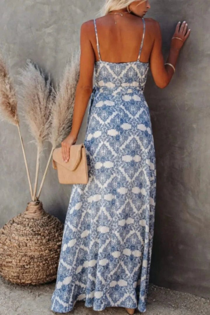 Tied Printed Maxi Cami Dress - Trendy Dress/Beach Dress in Sky Blue for Women | The802Gypsy
