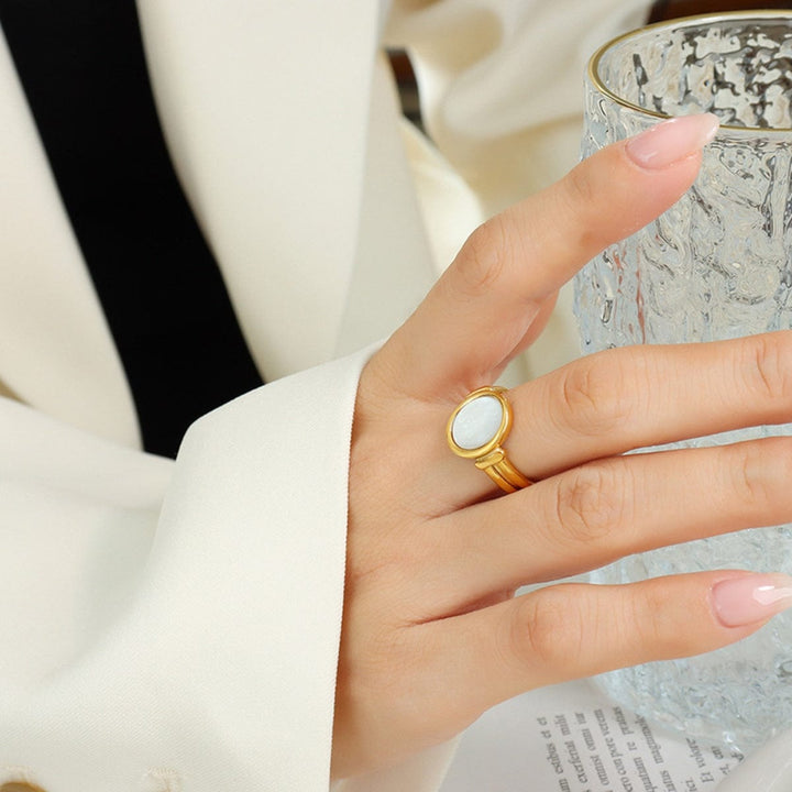 Titanium Steel White seashell Ring - Trendy Women's jewelry in Gold for Women | The802Gypsy