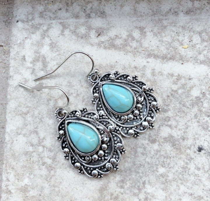 Turquoise Alloy Teardrop Dangle Earrings - Trendy Women's jewelry in Turquoise for Women | The802Gypsy