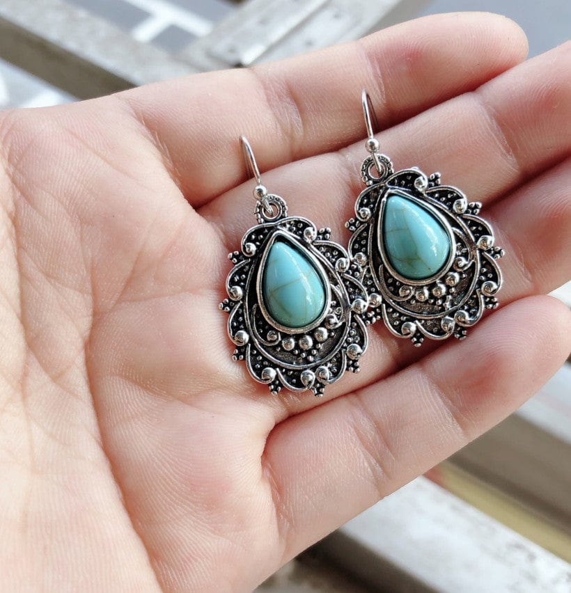 Turquoise Alloy Teardrop Dangle Earrings - Trendy Women's jewelry in Turquoise for Women | The802Gypsy