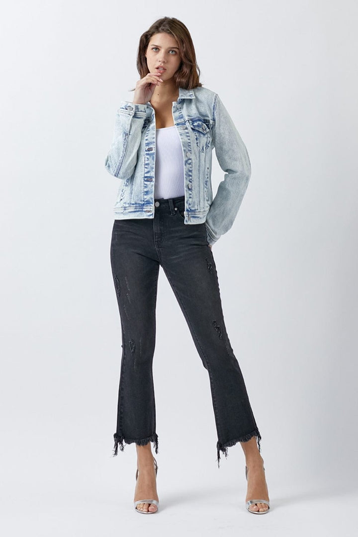 Risen Washed Denim Jacket with Button - Up Front - Trendy Outerwear/Denim jackets in LIGHT DENIM for Women | The802Gypsy