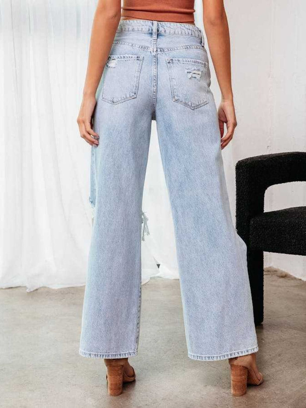 Wide Leg Distressed Jeans - Trendy Bottoms/Jeans in Light Denim for Women | The802Gypsy