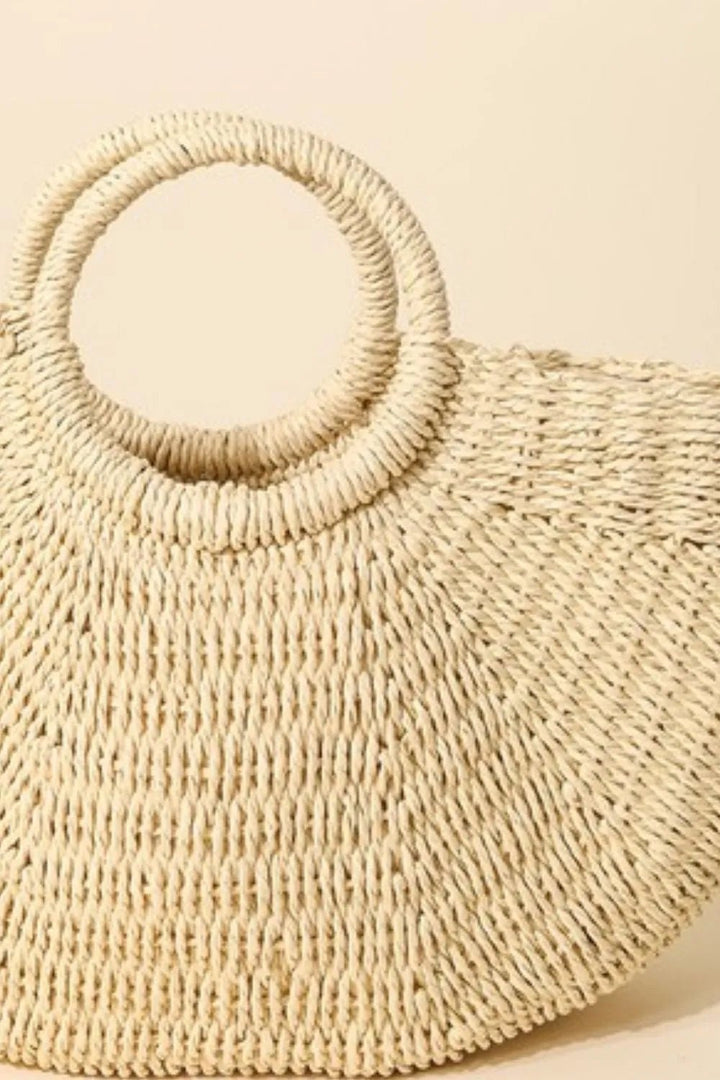 Fame Half Moon Straw/Paper Tote Bag - Trendy Handbags/Tote in Tan for Women | The802Gypsy