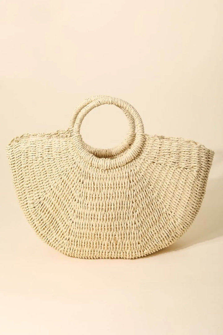 Fame Half Moon Straw/Paper Tote Bag - Trendy Handbags/Tote in Tan for Women | The802Gypsy