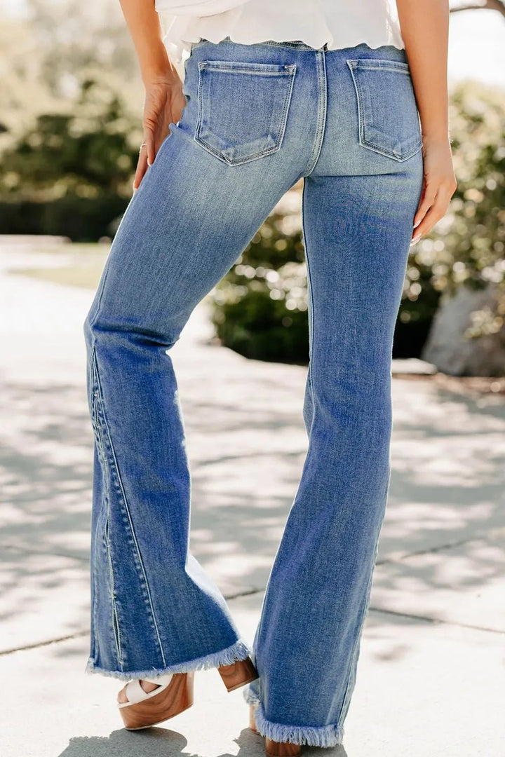 Raw Hem Flare Jeans - Trendy Jeans in Medium for Women | The802Gypsy