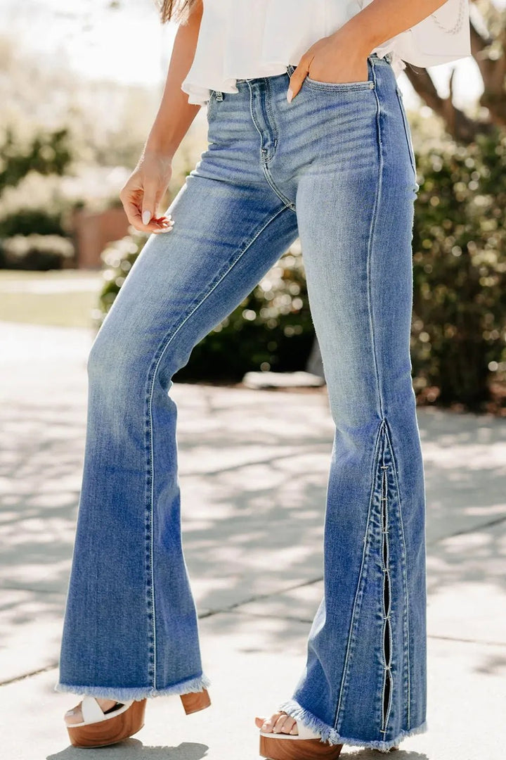 Raw Hem Flare Jeans - Trendy Jeans in Medium for Women | The802Gypsy