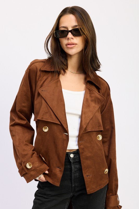 Emory Park Cropped Trench Coat - Trendy Outerwear in Chocolate for Women | The802Gypsy