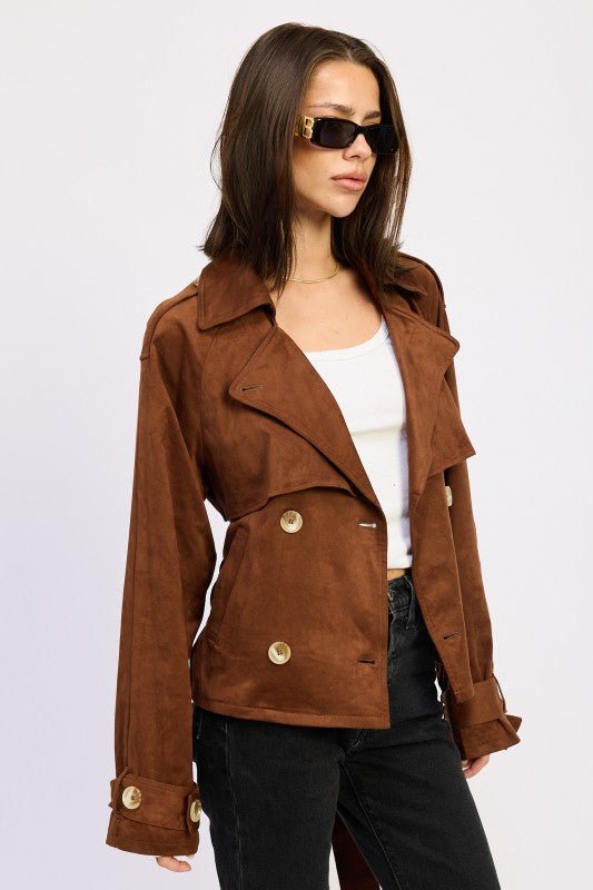 Emory Park Cropped Trench Coat - Trendy Outerwear in Chocolate for Women | The802Gypsy