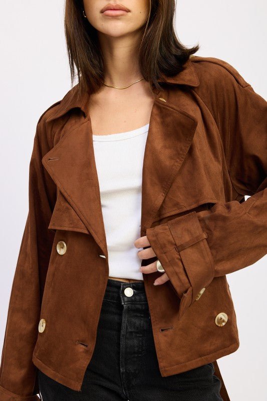 Emory Park Cropped Trench Coat - Trendy Outerwear in Chocolate for Women | The802Gypsy