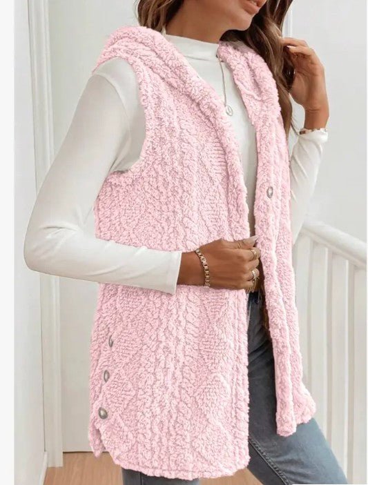 Hooded Fleece Vest - Trendy Outerwear in Pink for Women | The802Gypsy