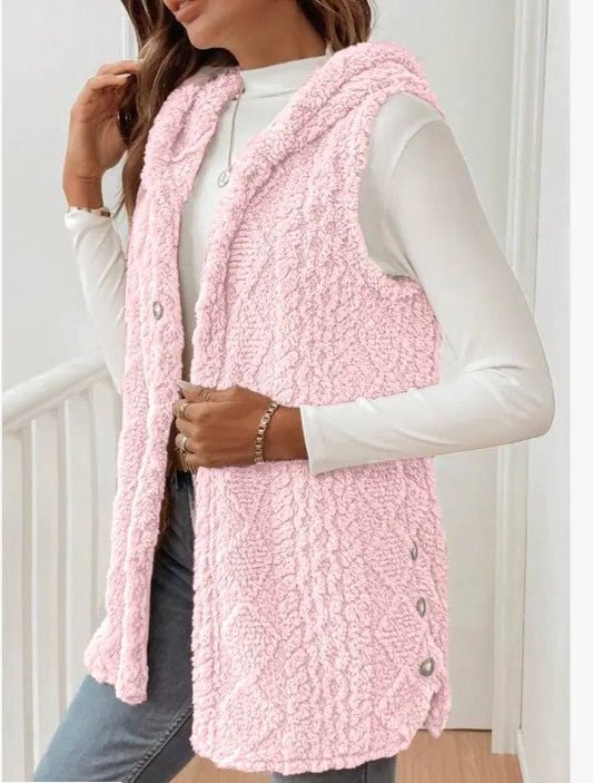 Hooded Fleece Vest - Trendy Outerwear in Pink for Women | The802Gypsy