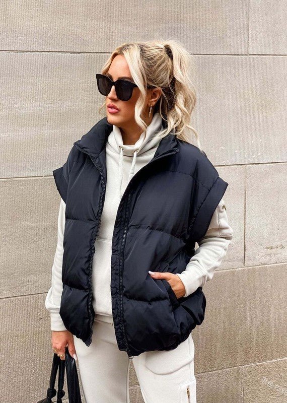 Miss Sparkling Layering Puffer Vest - Trendy outerwear/vests in Black for Women | The802Gypsy