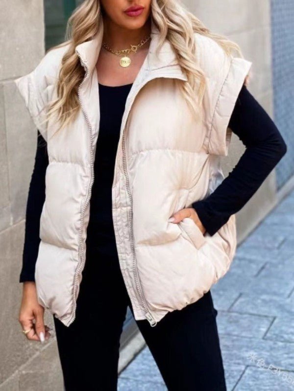 Miss Sparkling Layering Puffer Vest - Trendy outerwear/vests in Cream for Women | The802Gypsy