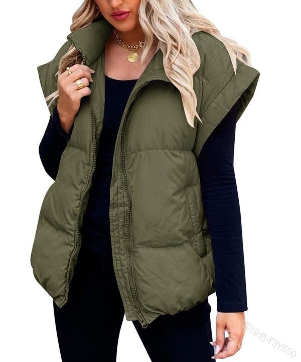 Miss Sparkling Layering Puffer Vest - Trendy outerwear/vests in Olive for Women | The802Gypsy