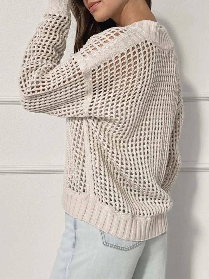 Half - Zip Detail Long Sleeve Sweater - Trendy Sweater in Beige for Women | The802Gypsy