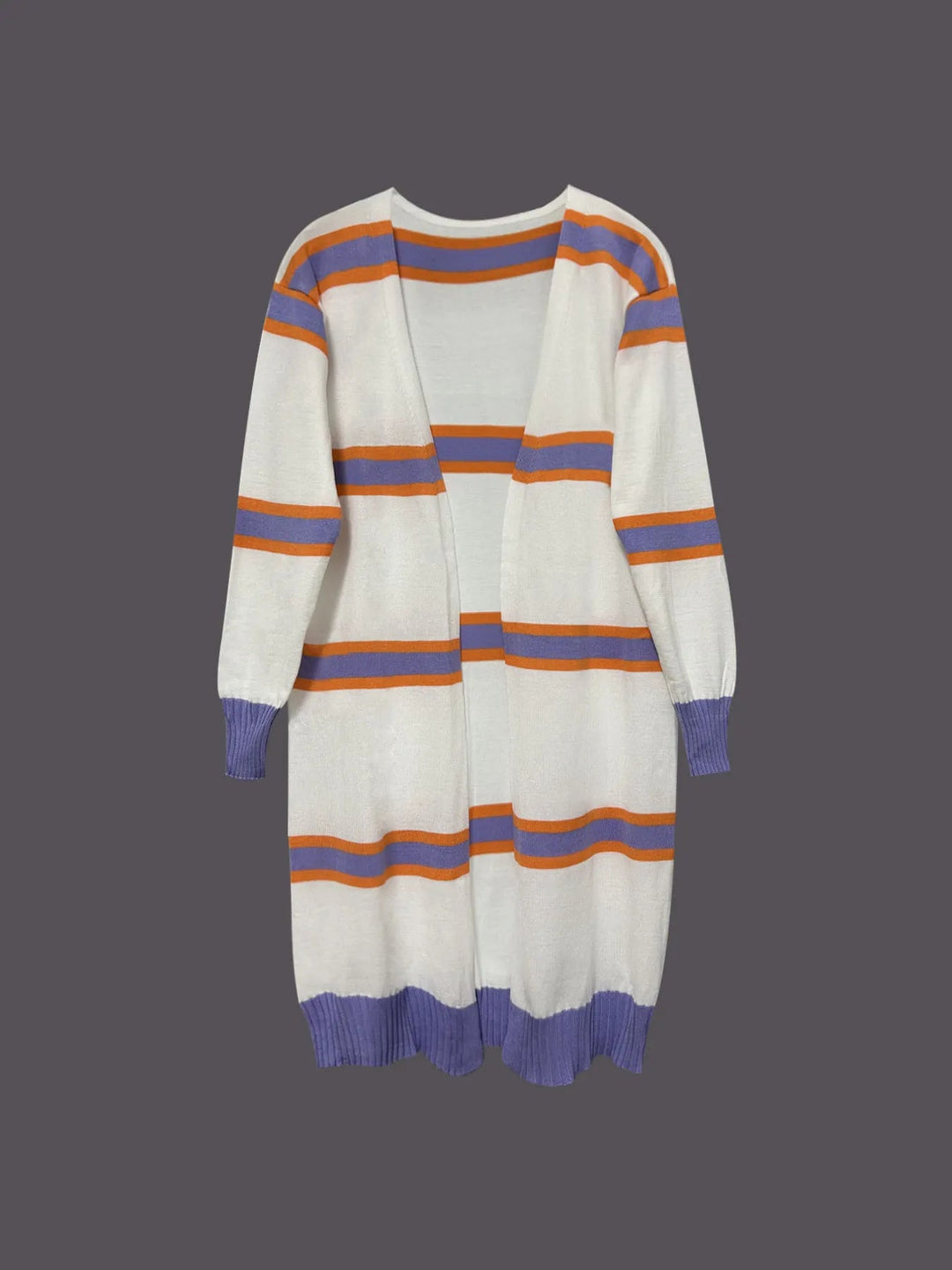 Striped Open Front Longline Cardigan - Trendy Sweater in Lavender for Women | The802Gypsy