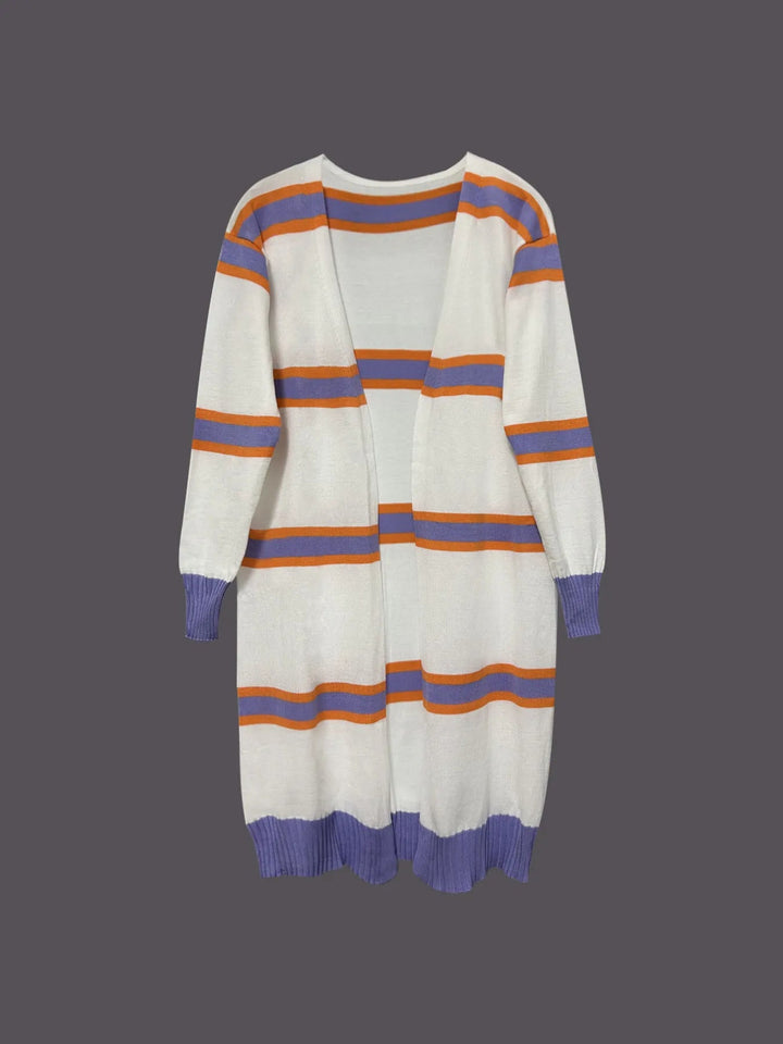 Striped Open Front Longline Cardigan - Trendy Sweater in Lavender for Women | The802Gypsy