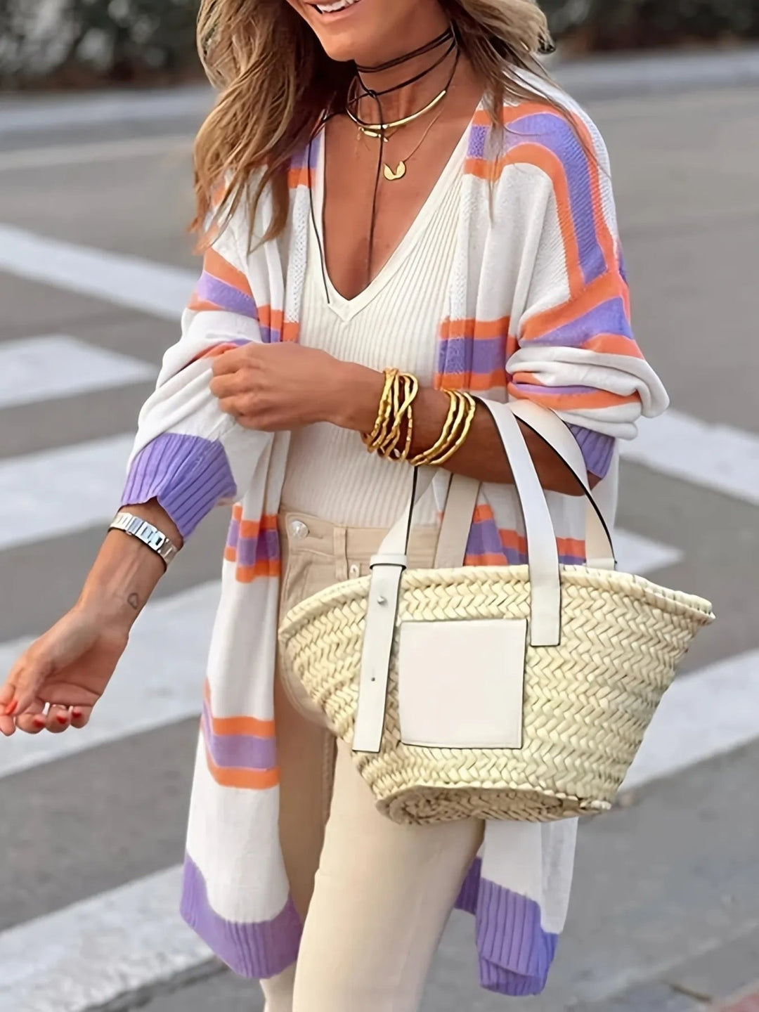 Striped Open Front Longline Cardigan - Trendy Sweater in Lavender for Women | The802Gypsy