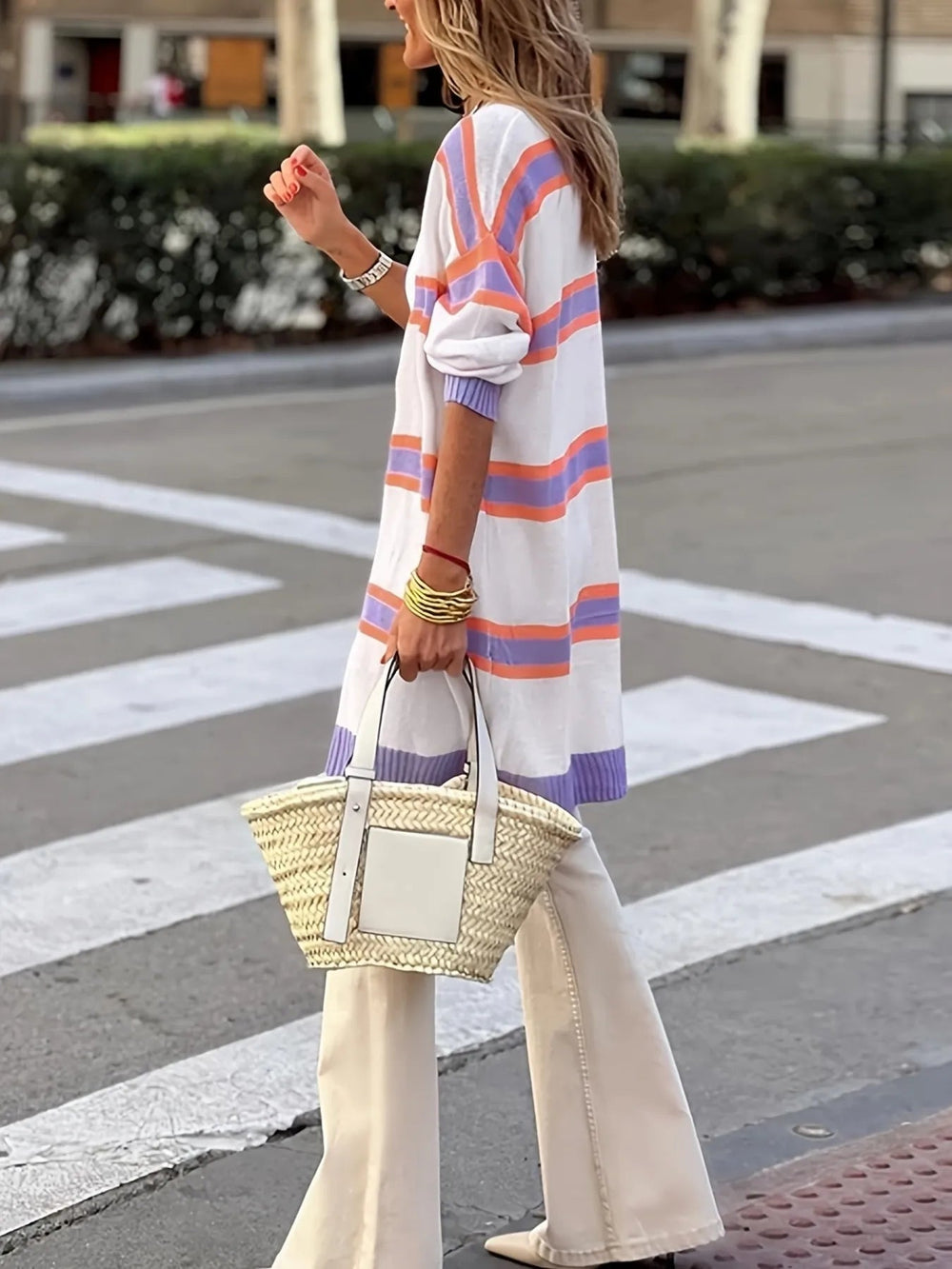Striped Open Front Longline Cardigan - Trendy Sweater in Lavender for Women | The802Gypsy