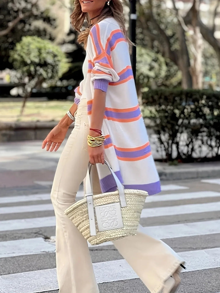 Striped Open Front Longline Cardigan - Trendy Sweater in Lavender for Women | The802Gypsy