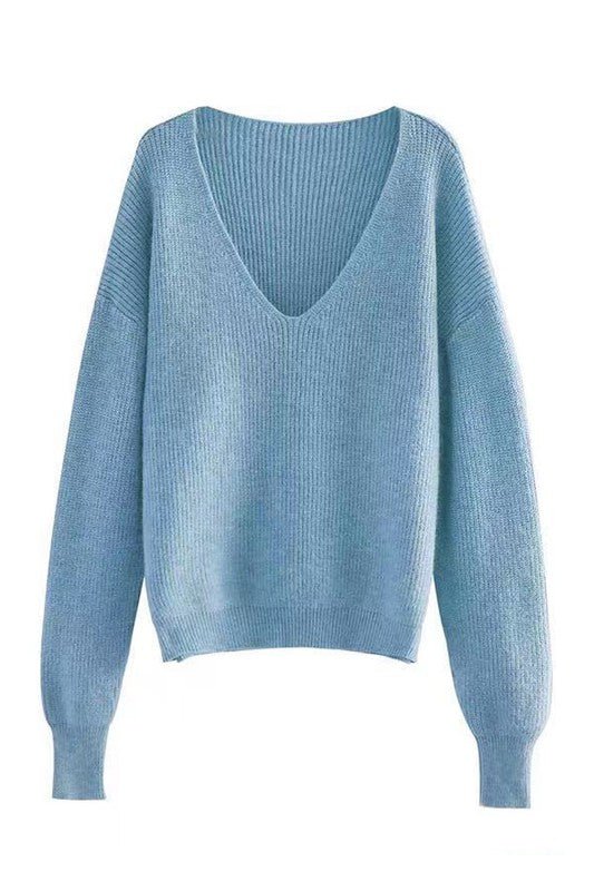 V - Neck Ribbed Sweater - Trendy Sweaters & Cardigans/Cardigans in Blue for Women | The802Gypsy