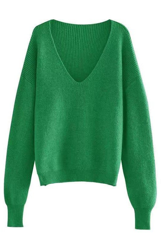 V - Neck Ribbed Sweater - Trendy Sweaters & Cardigans/Cardigans in Green for Women | The802Gypsy